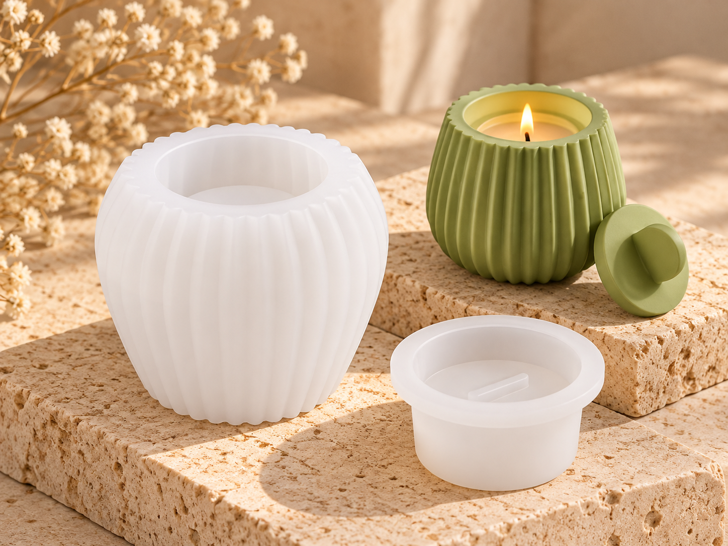 Ribbed Candle Jar with Lid Mould (BI-JM1)
