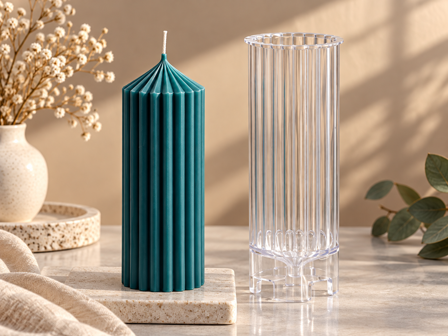 Ribbed Pillar Candle Mould, 17 cm (BI-PCM38)