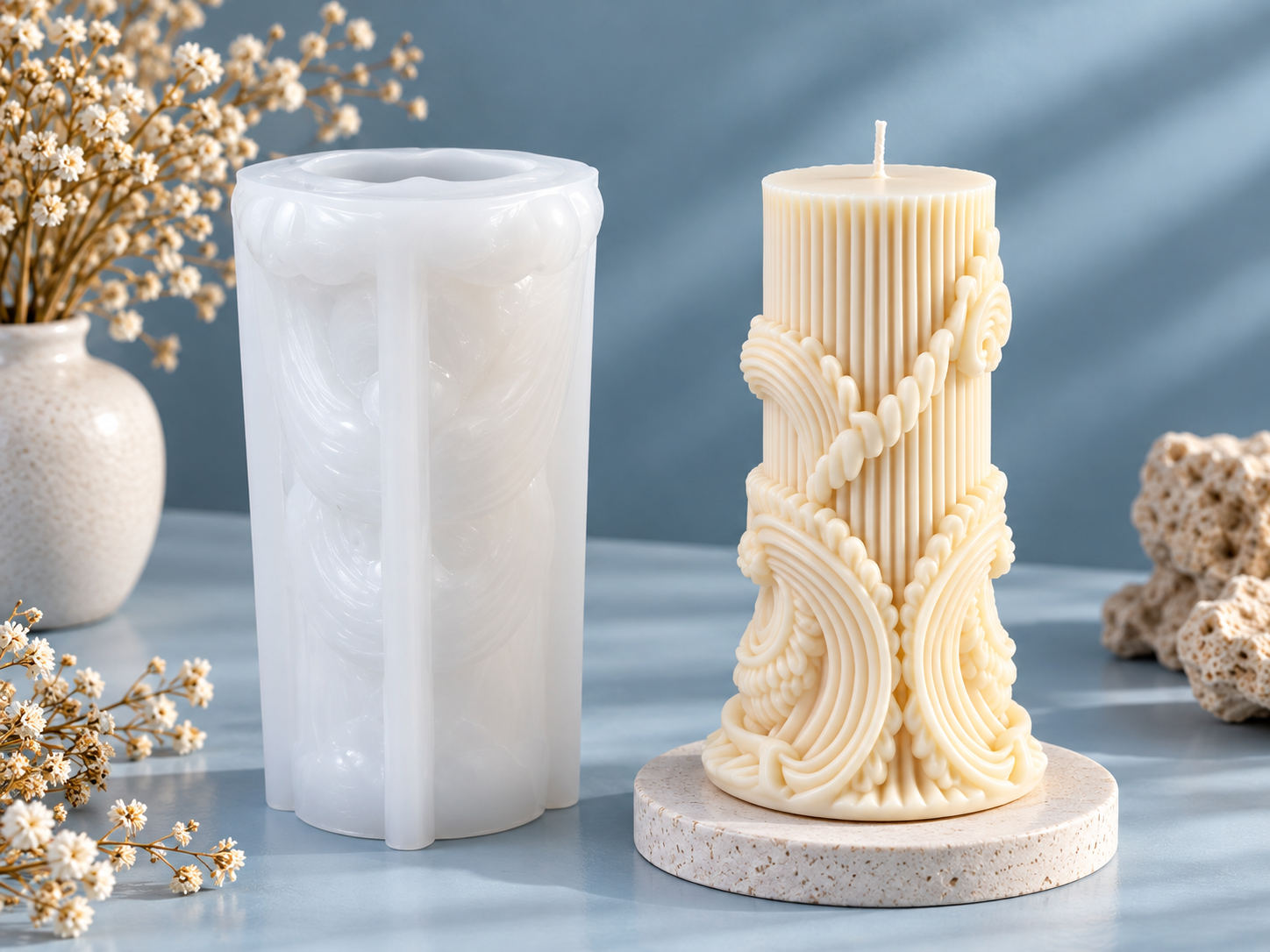 Rope Swirl Ribbed Pillar Candle Mould