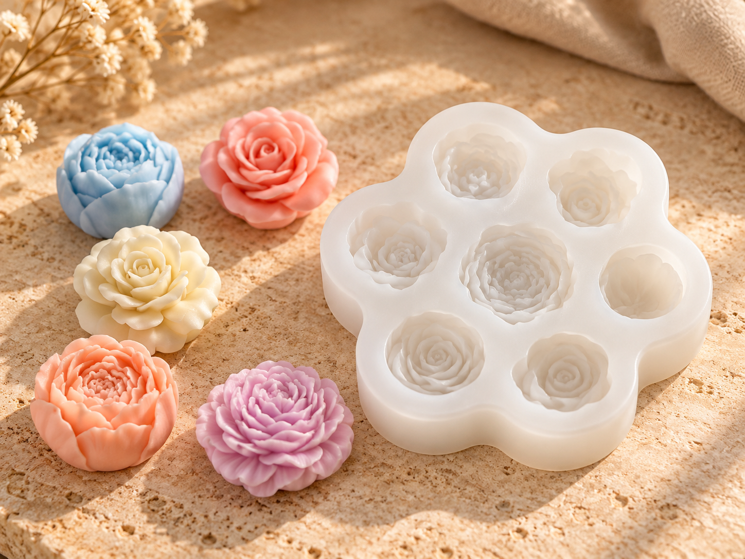 Rose and Peony 7 Cavity Flower Mould (BI-199)