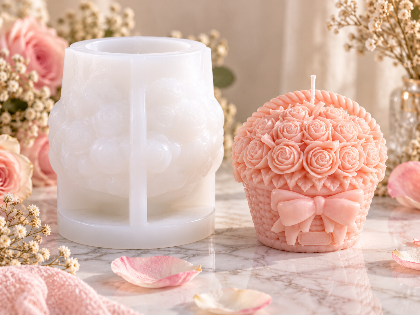 Rose Flower Basket Candle Mould (BI-269)
