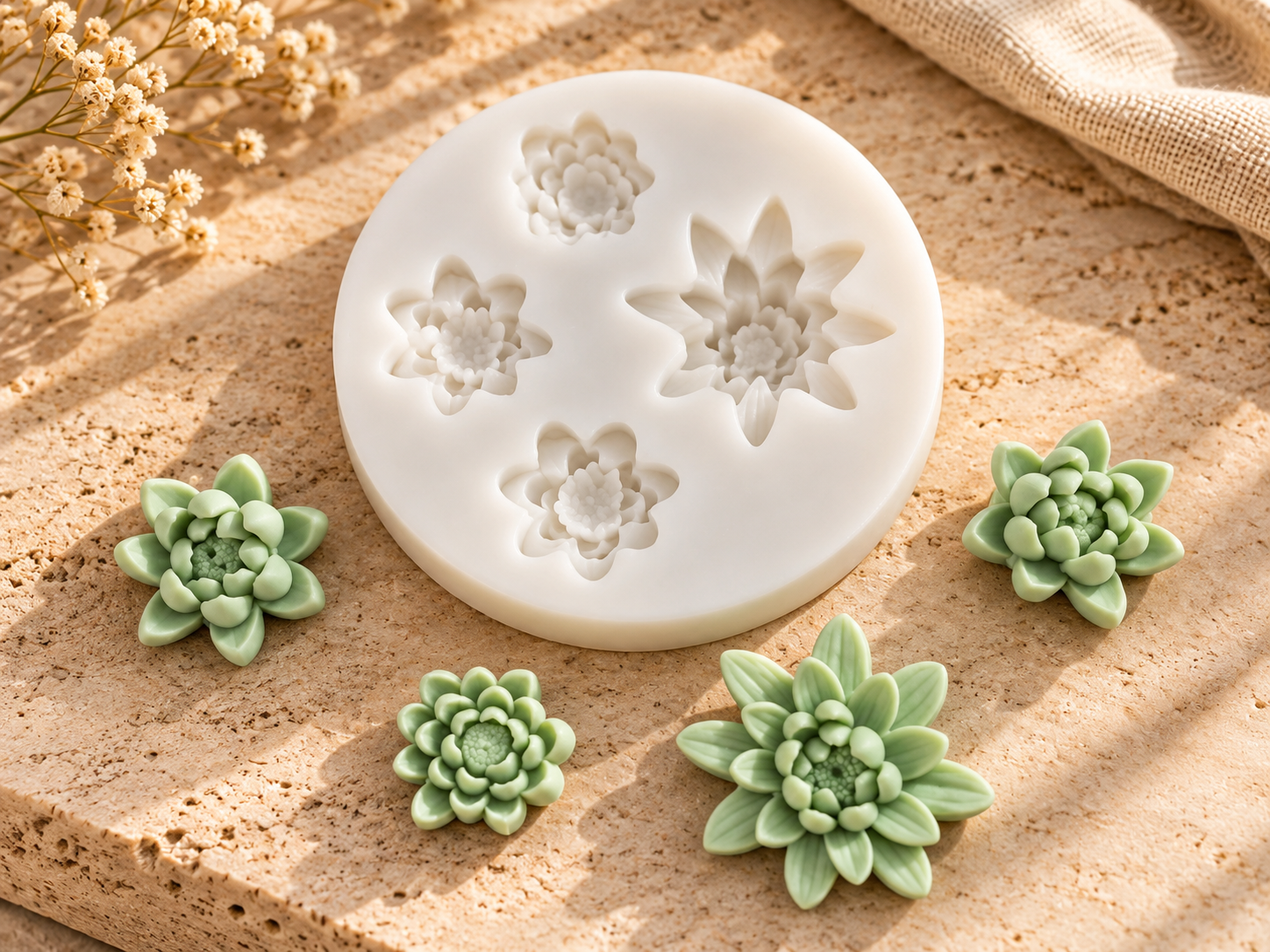 Succulent Flower Mould, 4 Cavity (BI-216)